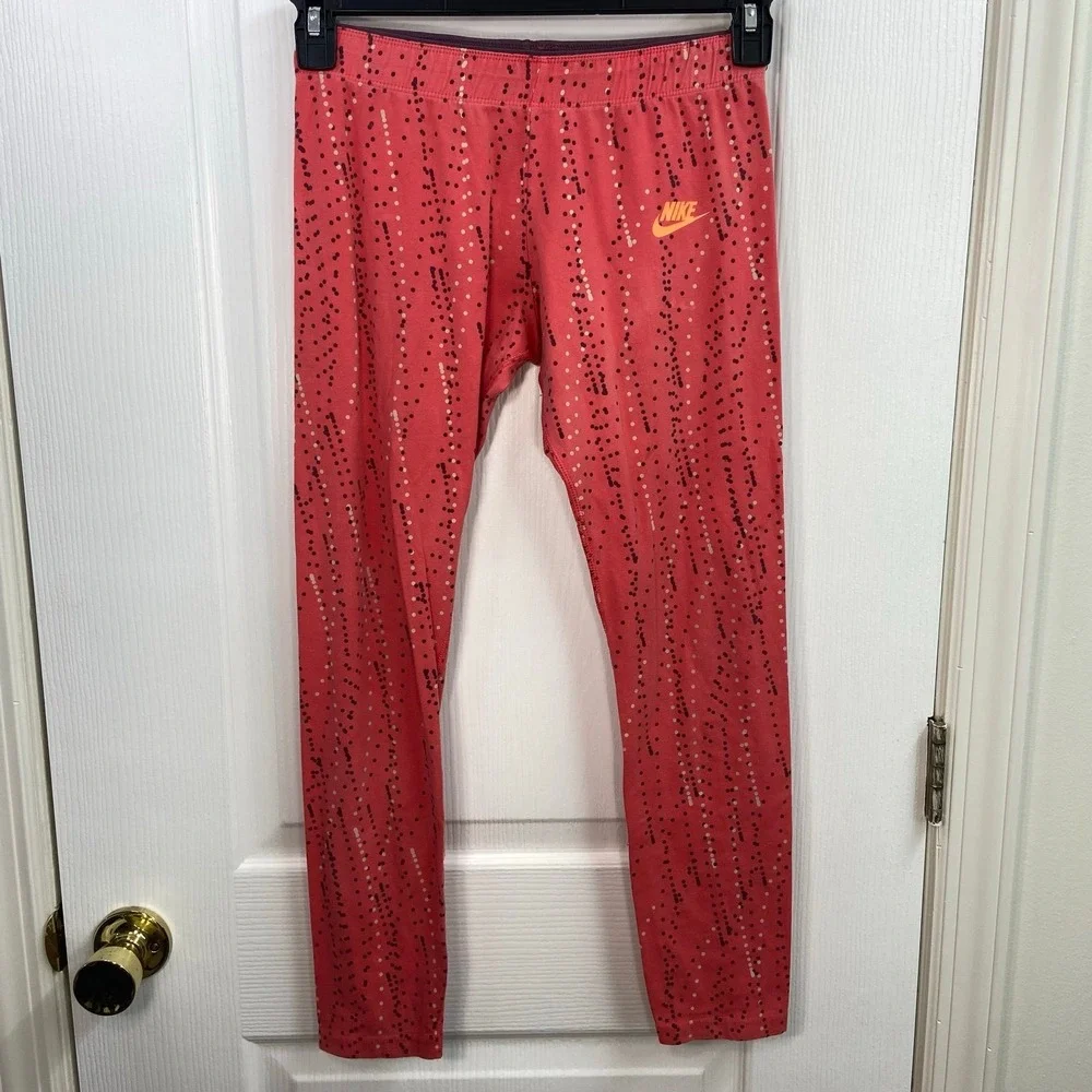 Nike youth‎ coral pull on stretch polka dot print athletic active leggings XL